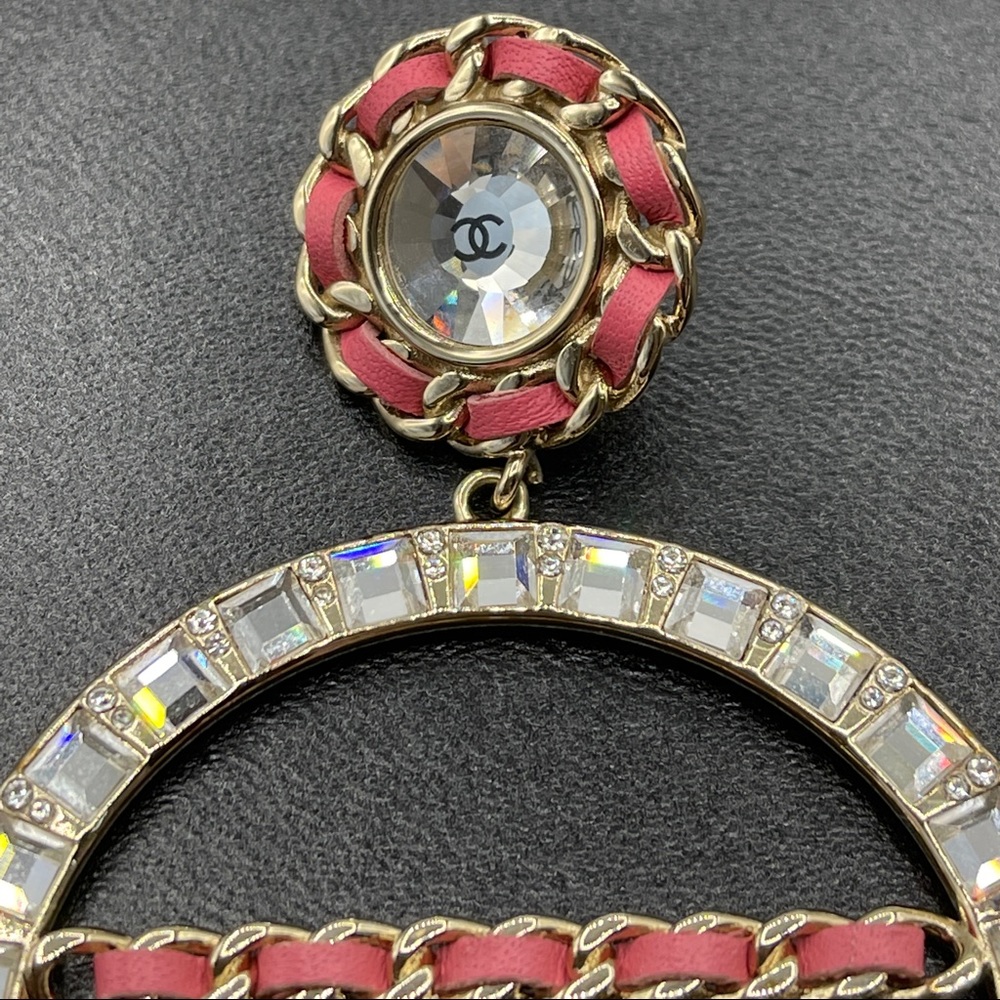 Chanel Baguette Crystal Dangle Drop Hoop Earrings - Picture 8 of 16